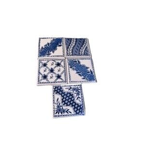 Set of 5 Blue & White Ceramic Floral French Country Coasters Asian Centrum